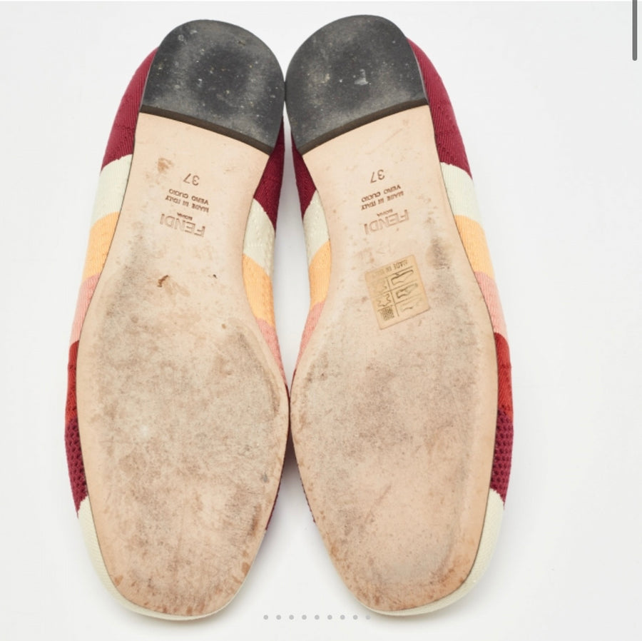 FENDI MULTICOLOUR STRIPED KNIT BALLET FLAT SIZE 37