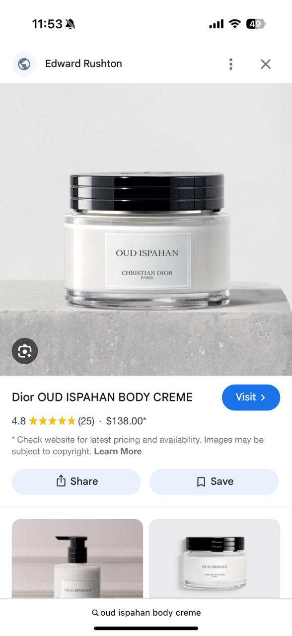 Dior's Oud Ispahan Body Cream.