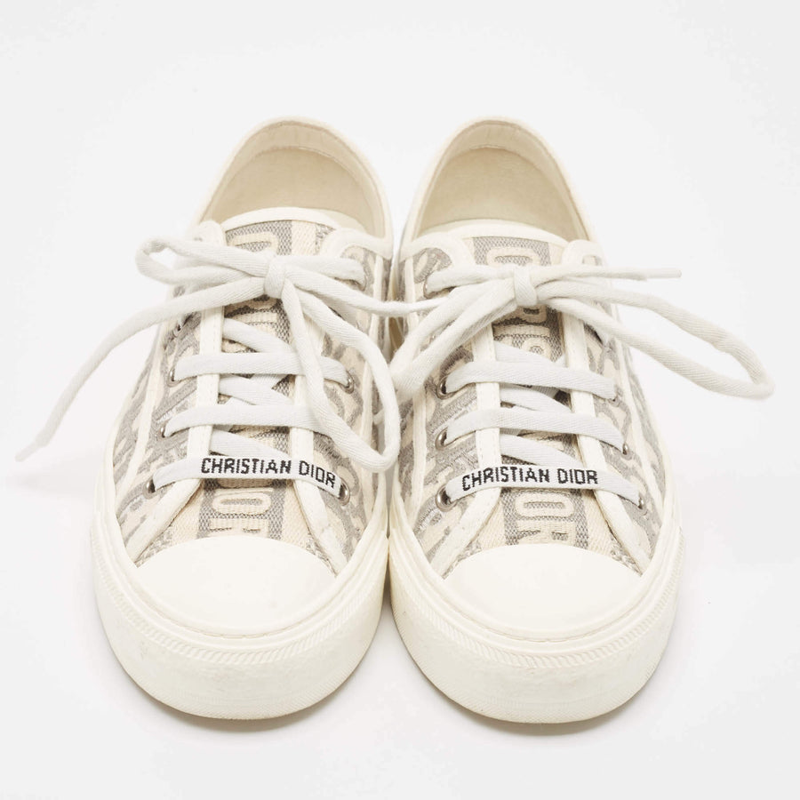 DIOR GREY / CREAM CANVAS WALK’n’DIOR LACE UP SNEAKERS SIZE 37