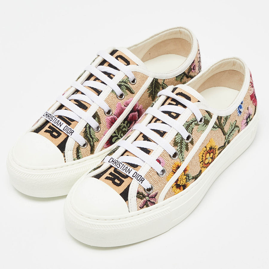 DIOR BEIGE FLORAL EMBROIDERED CANVAS WALK’N’DIOR SNEAKERS SIZE 36.5