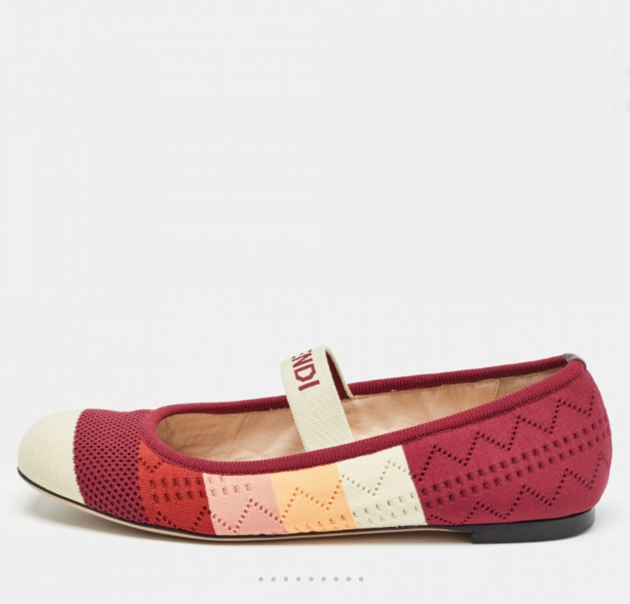 FENDI MULTICOLOUR STRIPED KNIT BALLET FLAT SIZE 37