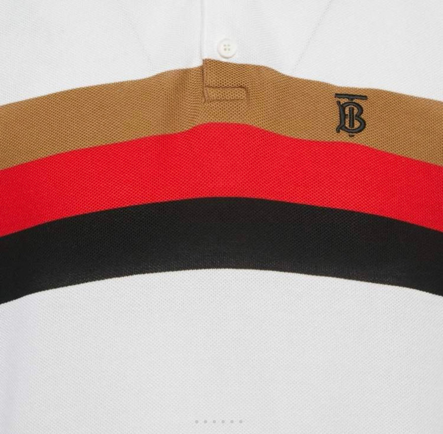 Burberry White Striped Cotton Pique Polo T-Shirt M