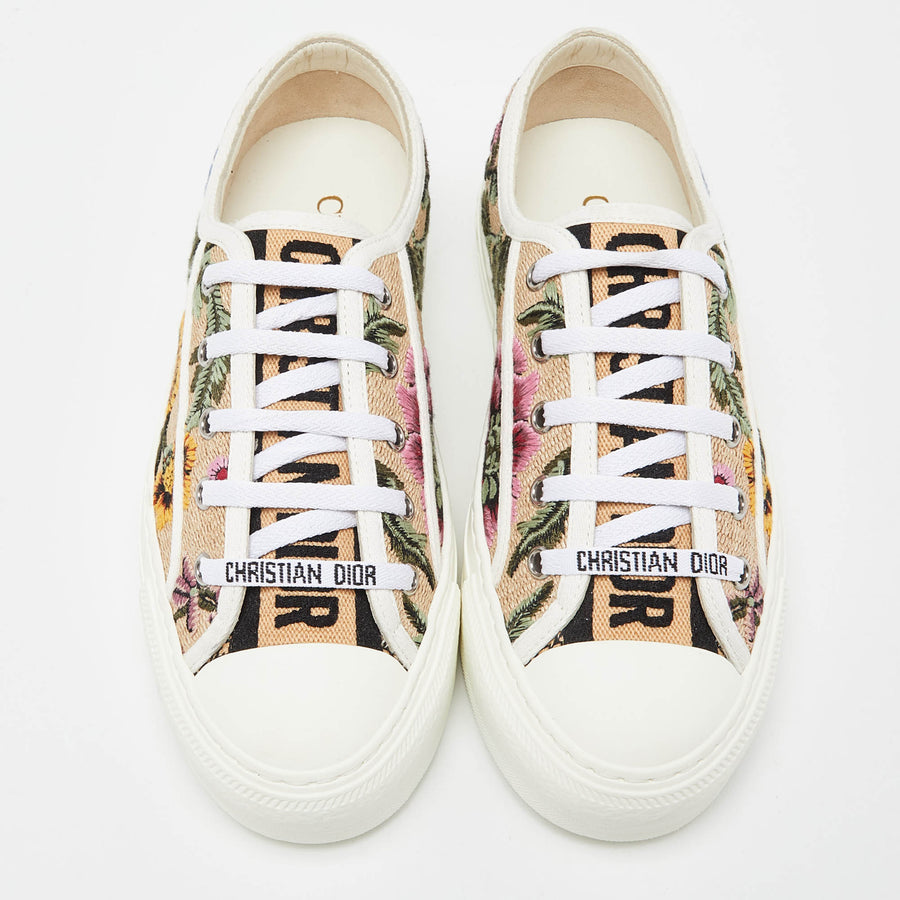 DIOR BEIGE FLORAL EMBROIDERED CANVAS WALK’N’DIOR SNEAKERS SIZE 36.5