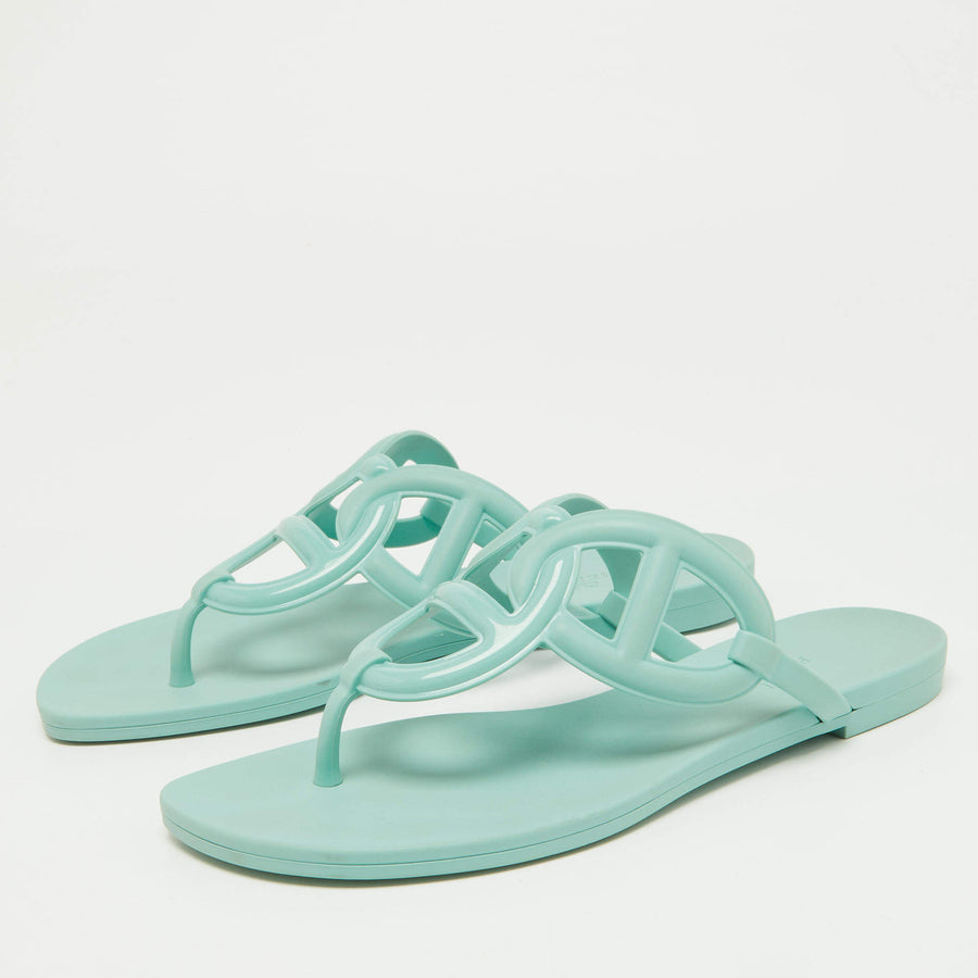 HERMÈS MINT GREEN RUBBER EGERIE THONG FLAT SLIDES SIZE 36