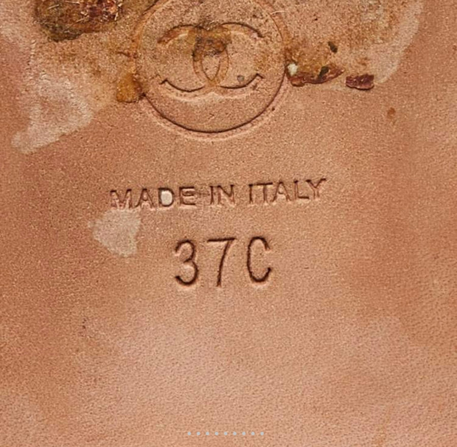 Chanel Beige/Black Lace and Patent Leather CC Cap Toe Ballet Flats Size 37