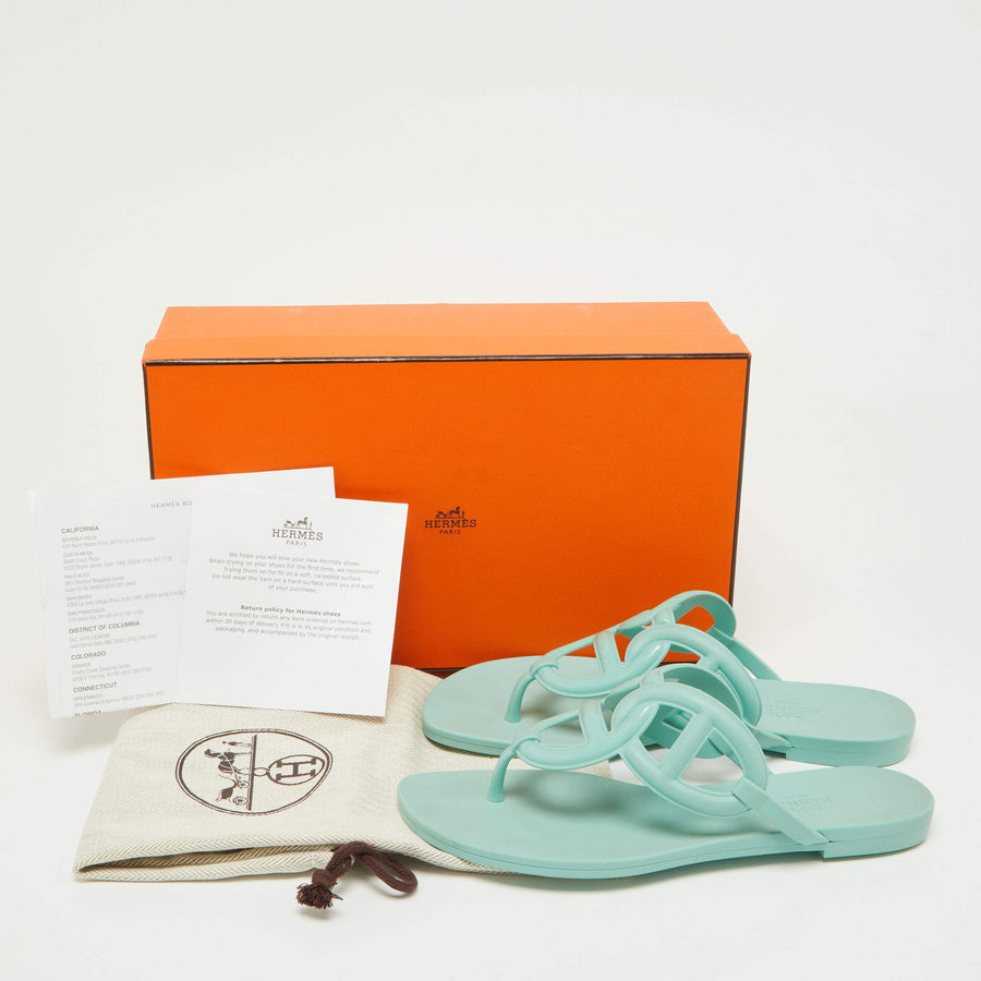 HERMÈS MINT GREEN RUBBER EGERIE THONG FLAT SLIDES SIZE 36