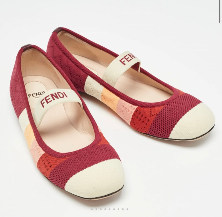 FENDI MULTICOLOUR STRIPED KNIT BALLET FLAT SIZE 37
