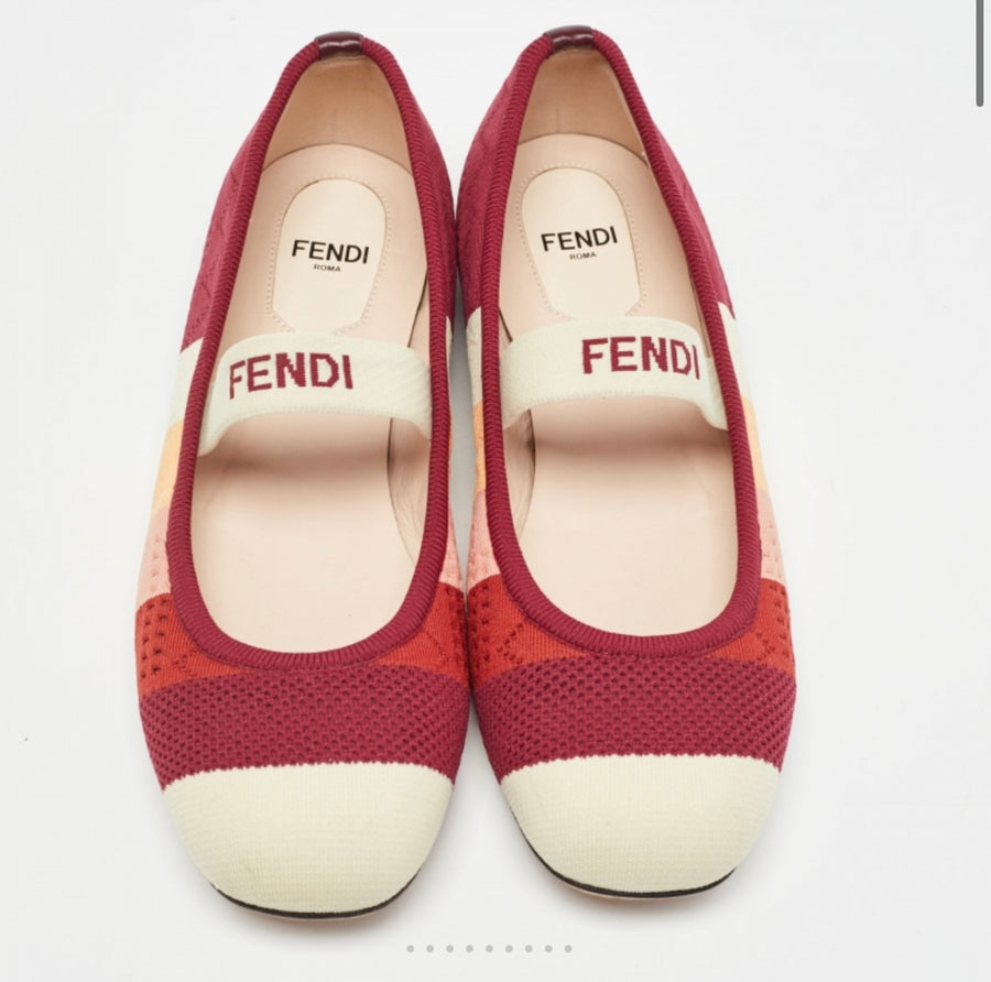 FENDI MULTICOLOUR STRIPED KNIT BALLET FLAT SIZE 37