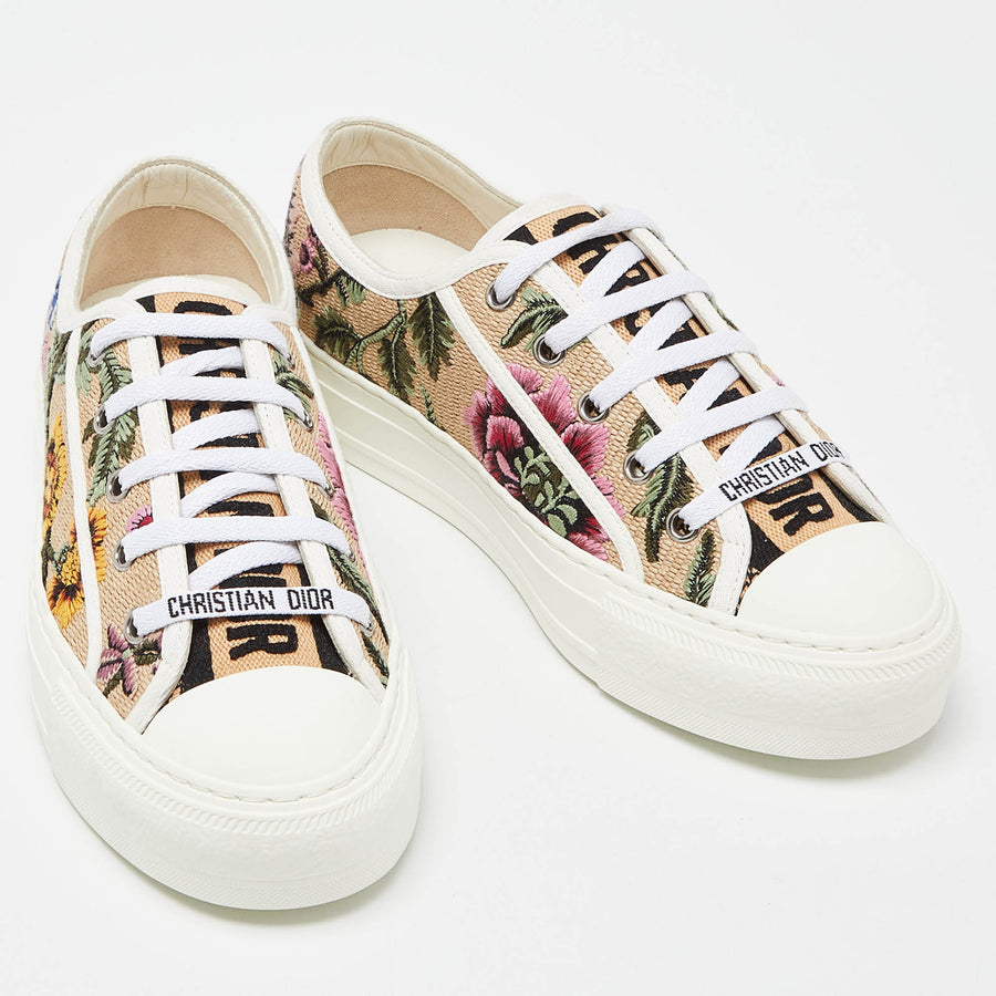 DIOR BEIGE FLORAL EMBROIDERED CANVAS WALK’N’DIOR SNEAKERS SIZE 36.5