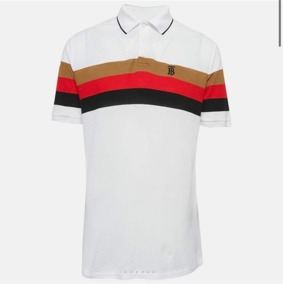 Burberry White Striped Cotton Pique Polo T-Shirt M