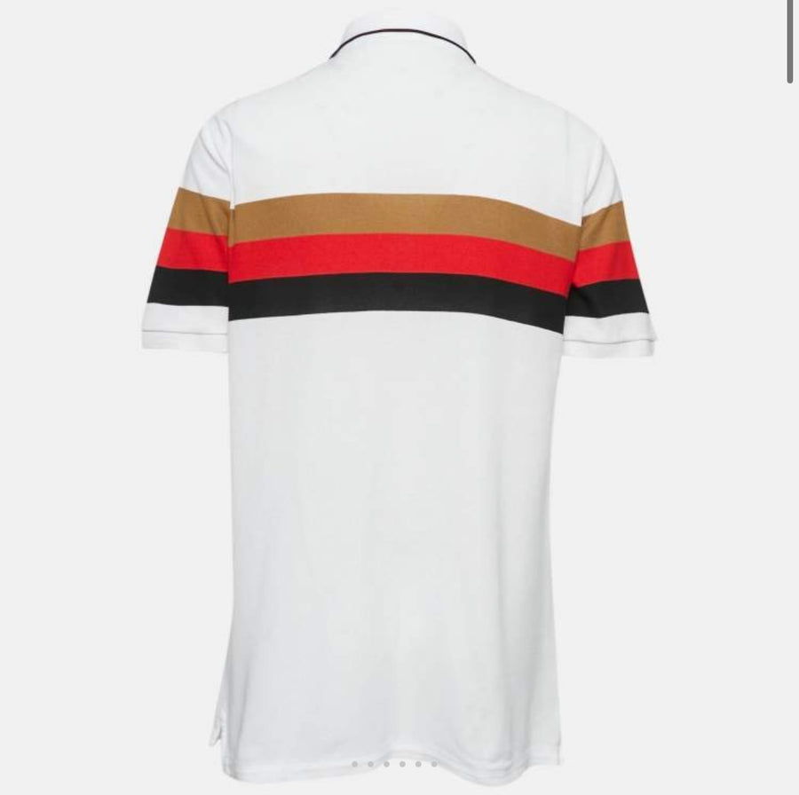 Burberry White Striped Cotton Pique Polo T-Shirt M