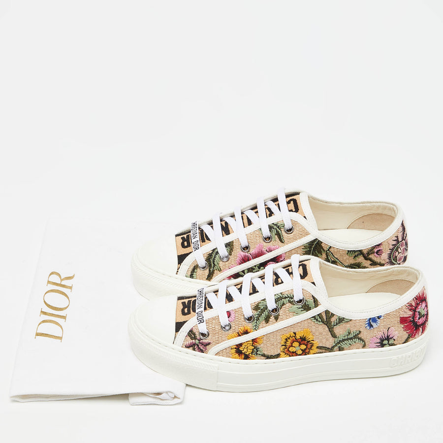 DIOR BEIGE FLORAL EMBROIDERED CANVAS WALK’N’DIOR SNEAKERS SIZE 36.5
