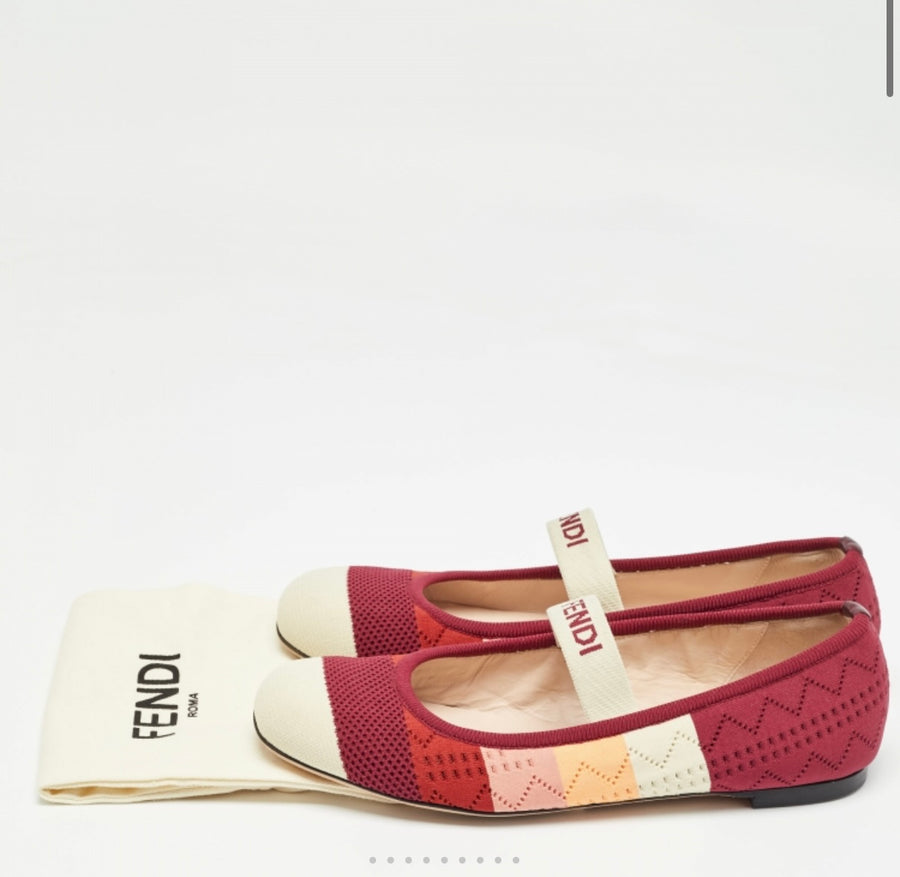 FENDI MULTICOLOUR STRIPED KNIT BALLET FLAT SIZE 37