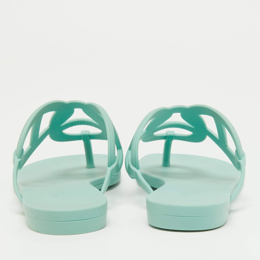 HERMÈS MINT GREEN RUBBER EGERIE THONG FLAT SLIDES SIZE 36