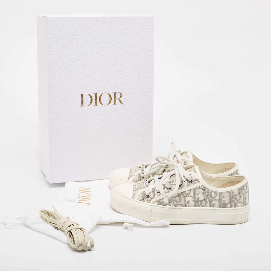 DIOR GREY / CREAM CANVAS WALK’n’DIOR LACE UP SNEAKERS SIZE 37