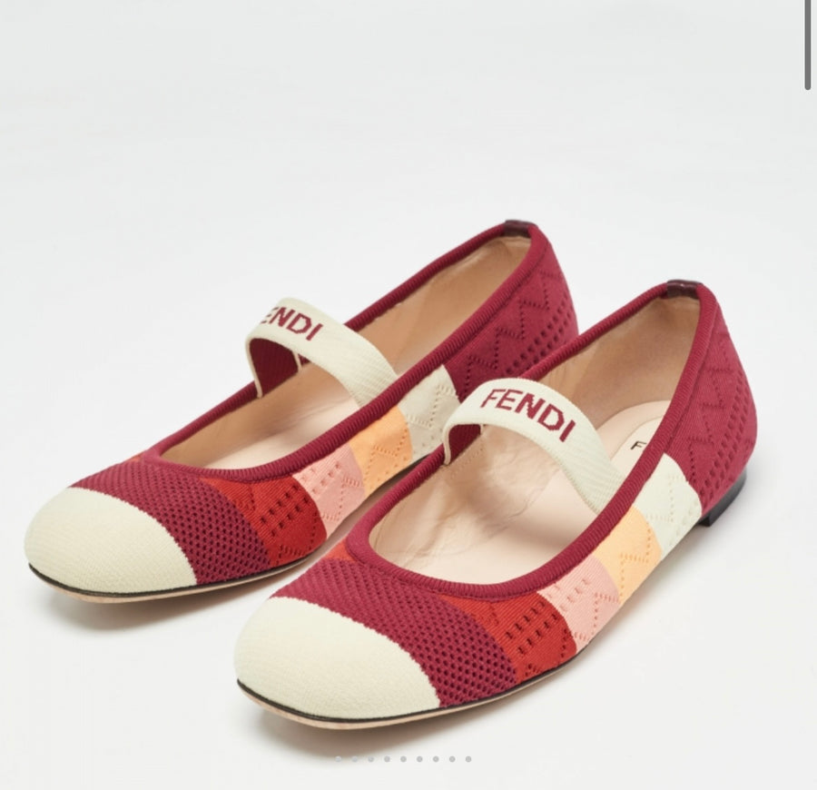 FENDI MULTICOLOUR STRIPED KNIT BALLET FLAT SIZE 37