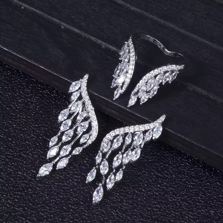 ANGEL WING EARRING AND ADJUSTABLE RING SET