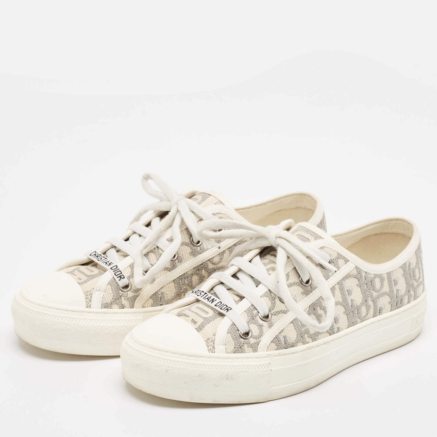 DIOR GREY / CREAM CANVAS WALK’n’DIOR LACE UP SNEAKERS SIZE 37