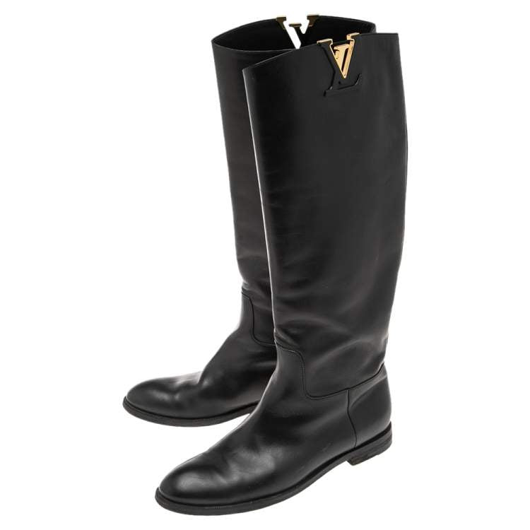 Louis Vuitton Black Leather Mid Calf Boots Size 36.5