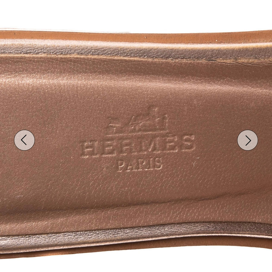Hermes Metallic Gold Leather Oran Flat Sandals 37