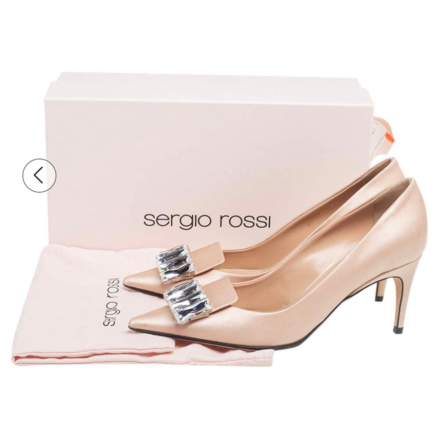 Sergio Rossi Beige Satin Crystal Embellished Pumps Size 37