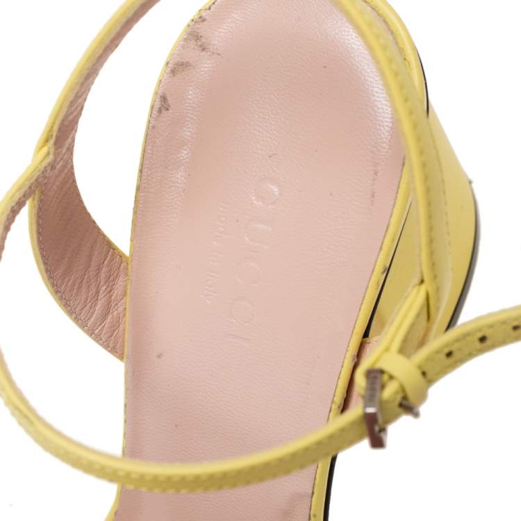 Gucci Yellow Leather GG Marmont Block Heel Ankle Strap Sandals Size 36