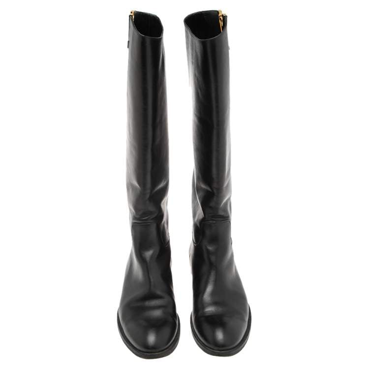 Louis Vuitton Black Leather Mid Calf Boots Size 36.5