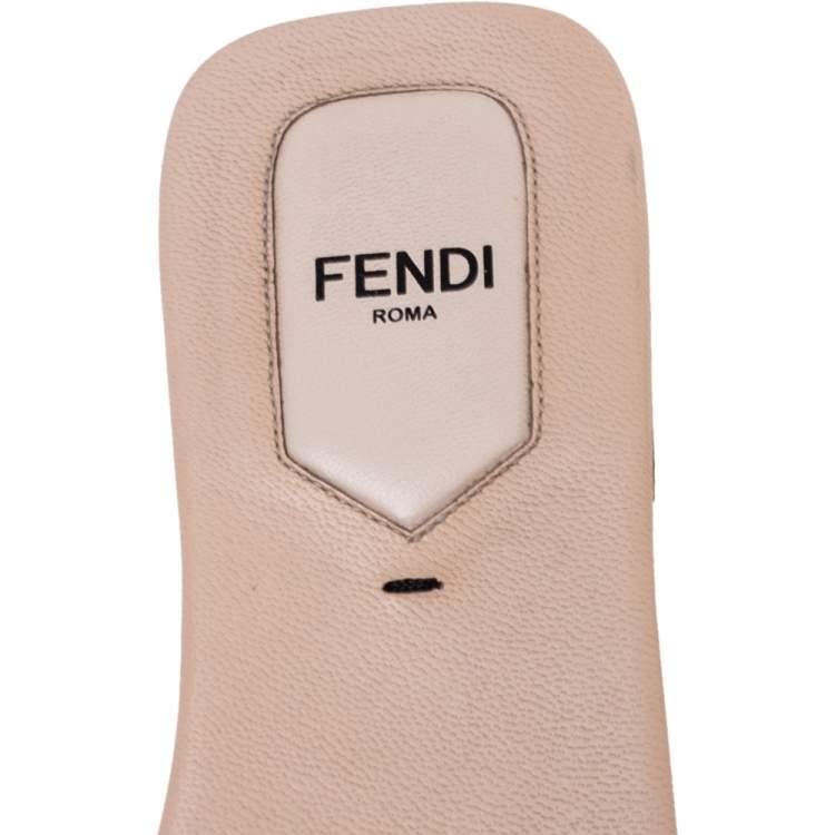 Fendi Beige Patent Leather Embellished Flat Slides Size 37